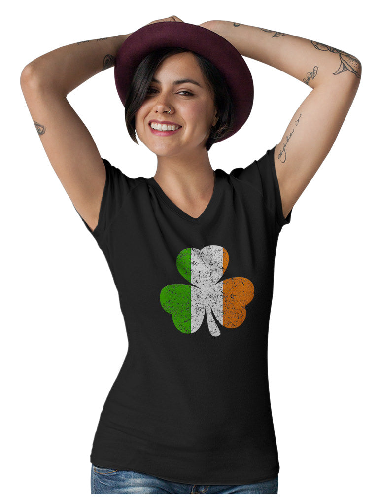 Irish Flag Clover V-Neck Fitted Women T-Shirt