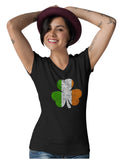 Irish Flag Clover V-Neck Fitted Women T-Shirt 