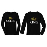 King & Queen Matching Couples Long Sleeve T-Shirt Set - Valentine's Day Gift 