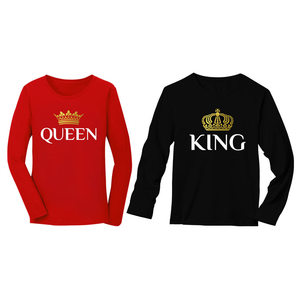 King & Queen Matching Couples Long Sleeve T-Shirt Set - Valentine's Day Gift