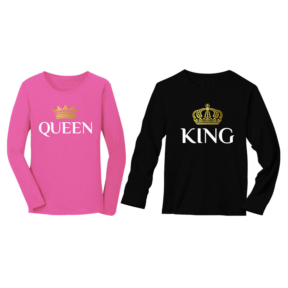 King & Queen Matching Couples Long Sleeve T-Shirt Set - Valentine's Day Gift