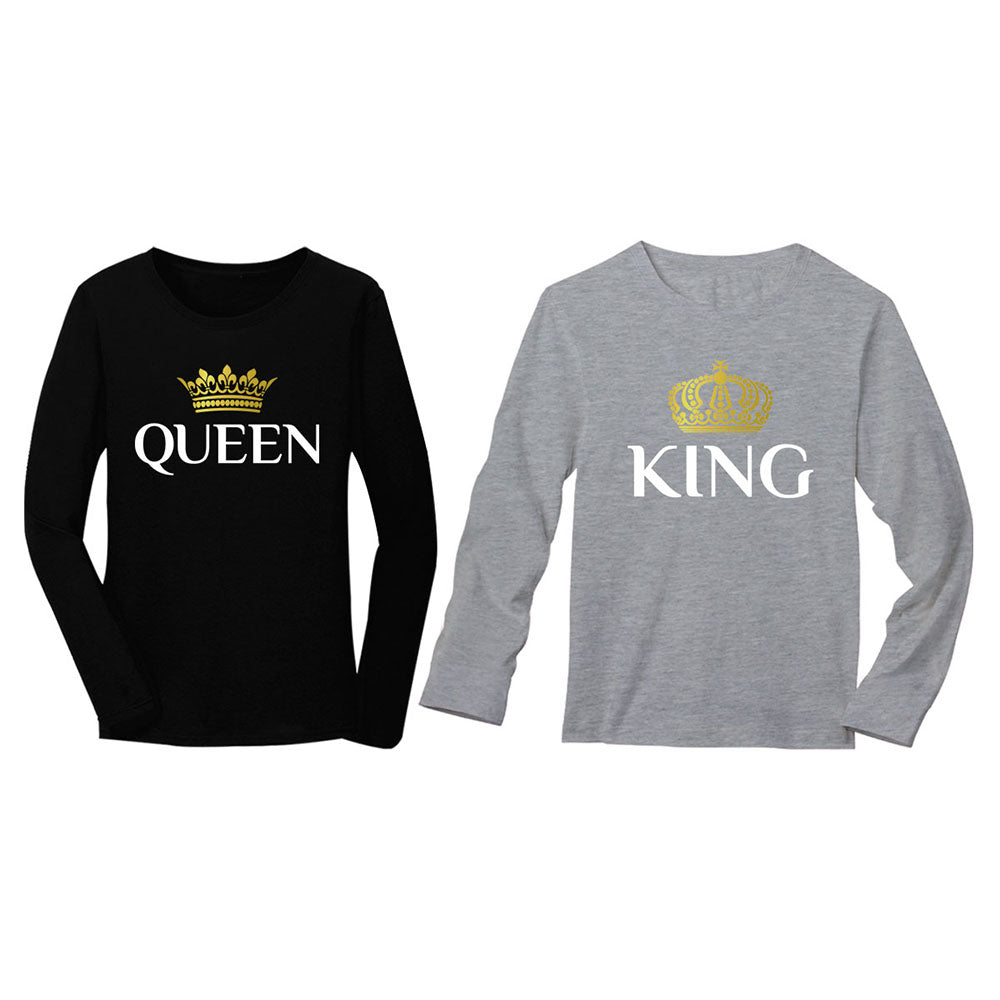 King & Queen Matching Couples Long Sleeve T-Shirt Set - Valentine's Day Gift