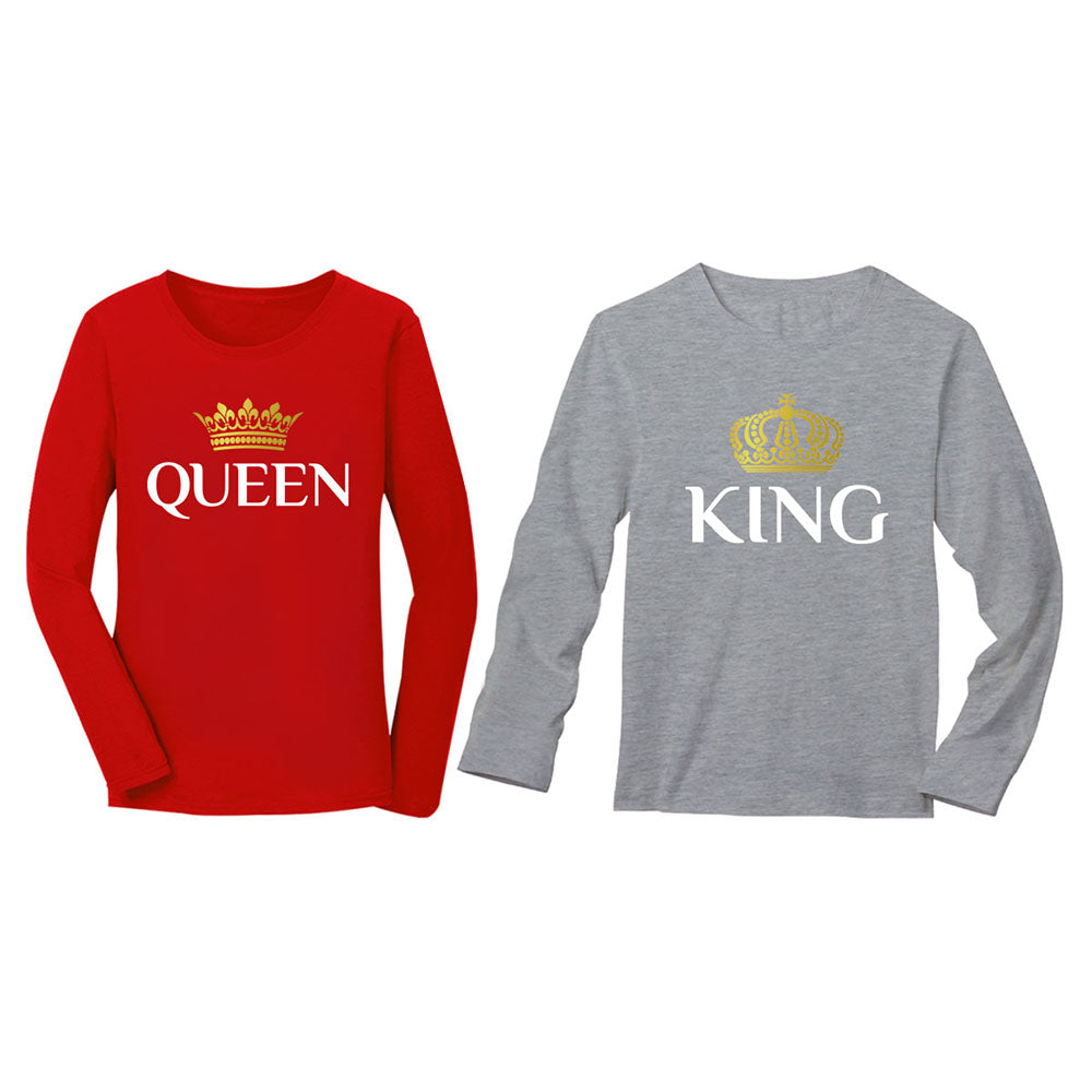 King & Queen Matching Couples Long Sleeve T-Shirt Set - Valentine's Day Gift