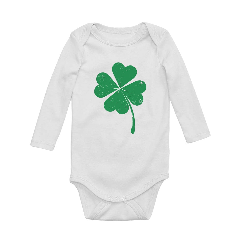 Faded Shamrock Green Clover Baby Long Sleeve Bodysuit