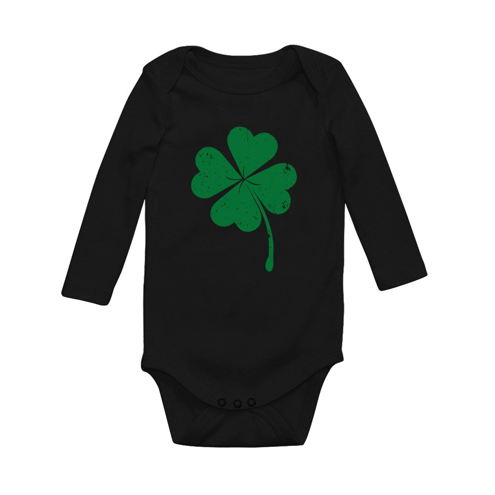 Faded Shamrock Green Clover Baby Long Sleeve Bodysuit