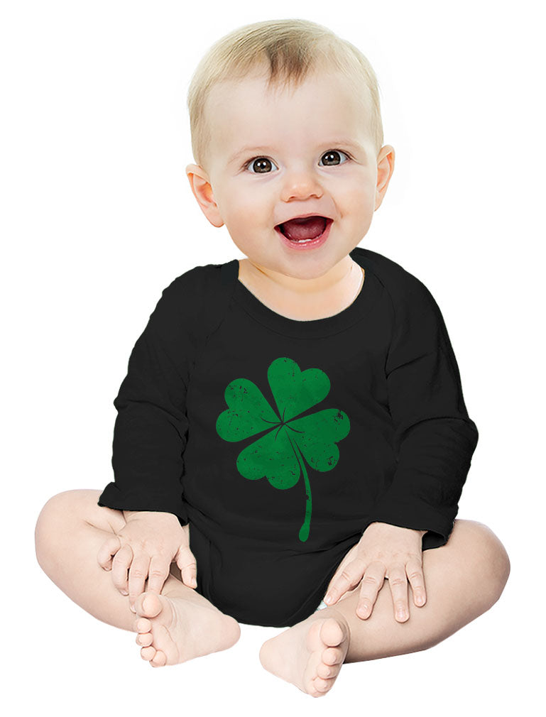 Faded Shamrock Green Clover Baby Long Sleeve Bodysuit