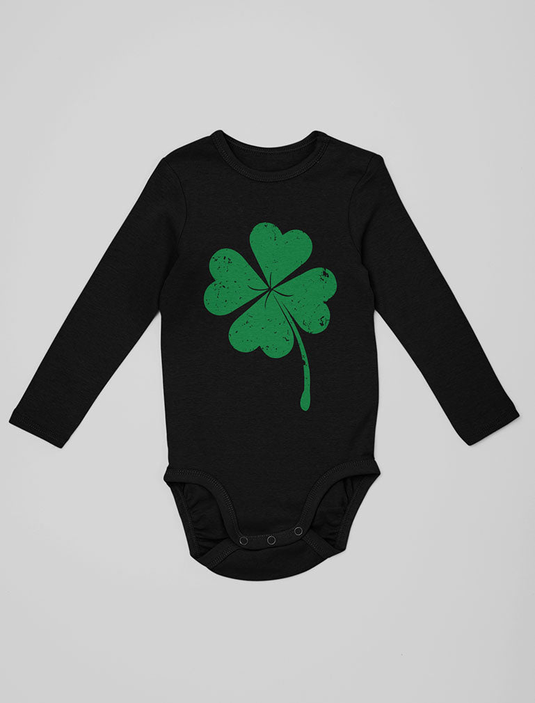 Faded Shamrock Green Clover Baby Long Sleeve Bodysuit