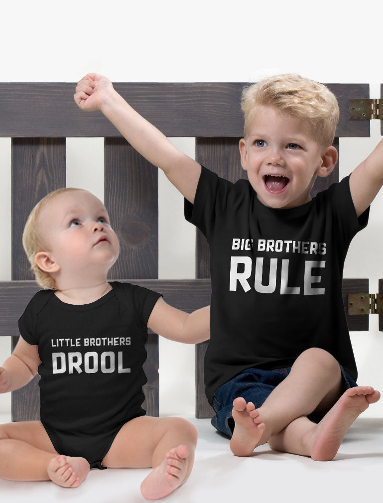 Big Brothers Rule Little Brothers Drool Boys Set Siblings Gift Shirt & Bodysuit