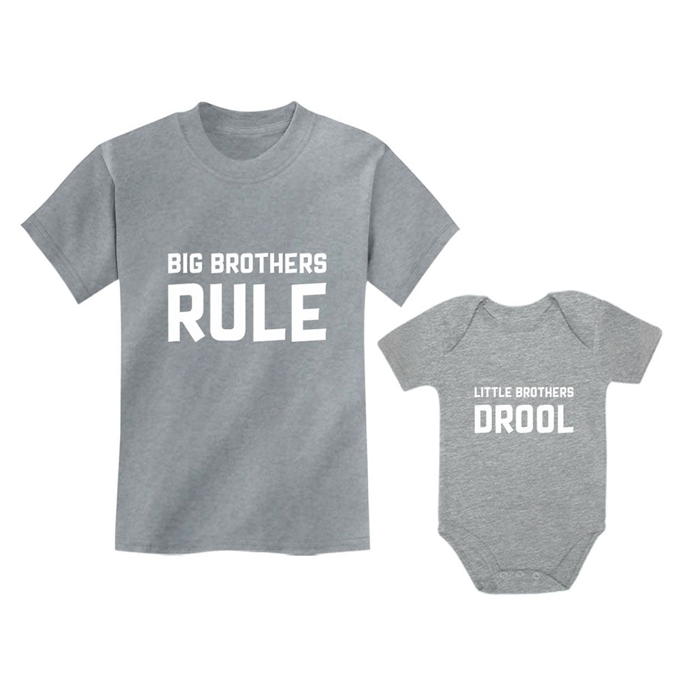 Big Brothers Rule Little Brothers Drool Boys Set Siblings Gift Shirt & Bodysuit