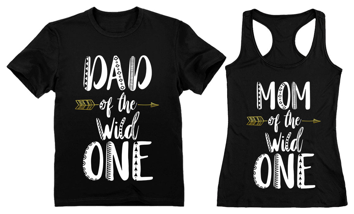 Dad Of The Wild One T-shirt Mom Tank Top Matching Couples Funny 1st Birthday Set
