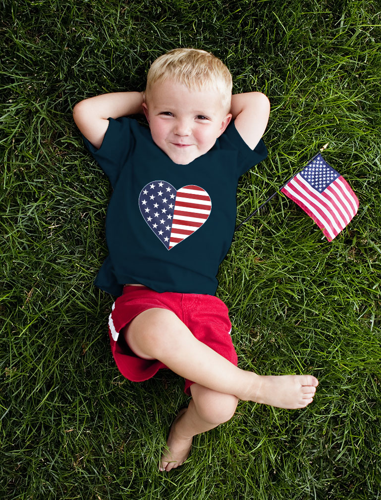 U.S Heart Shaped Flag T-Shirt For Toddlers and Kids