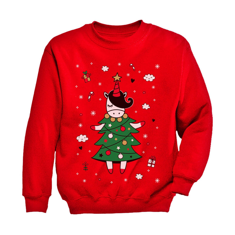 Unicorn Xmas Tree Toddler Kids Sweatshirt