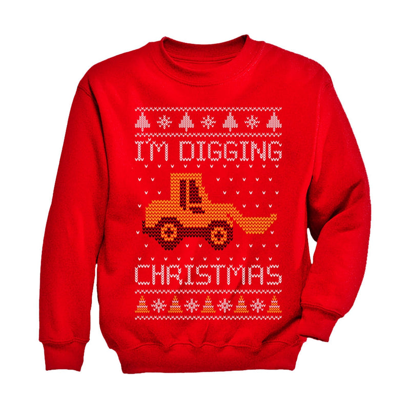 I'm Digging Christmas Ugly Sweater Tractor Toddler Kids Sweatshirt