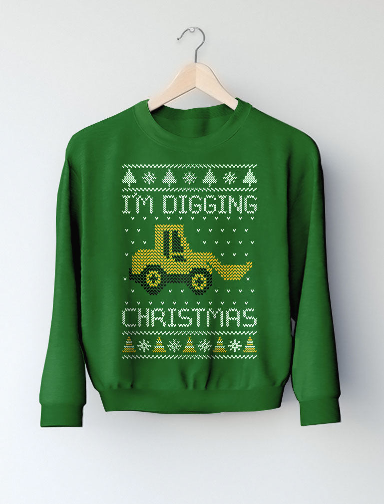 I'm Digging Christmas Ugly Sweater Tractor Toddler Kids Sweatshirt