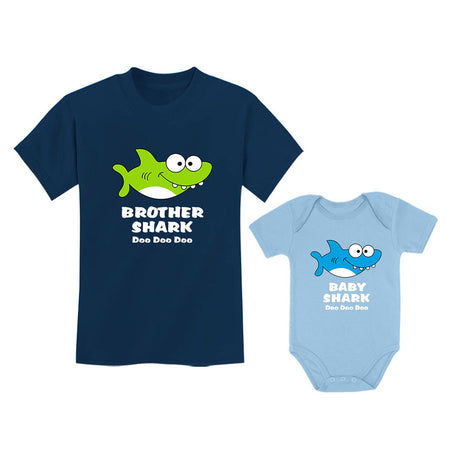 Big Brother Little Brother Outfits Shark Matching Gifts for Siblings Set - Brother Gray / Baby Gray 1