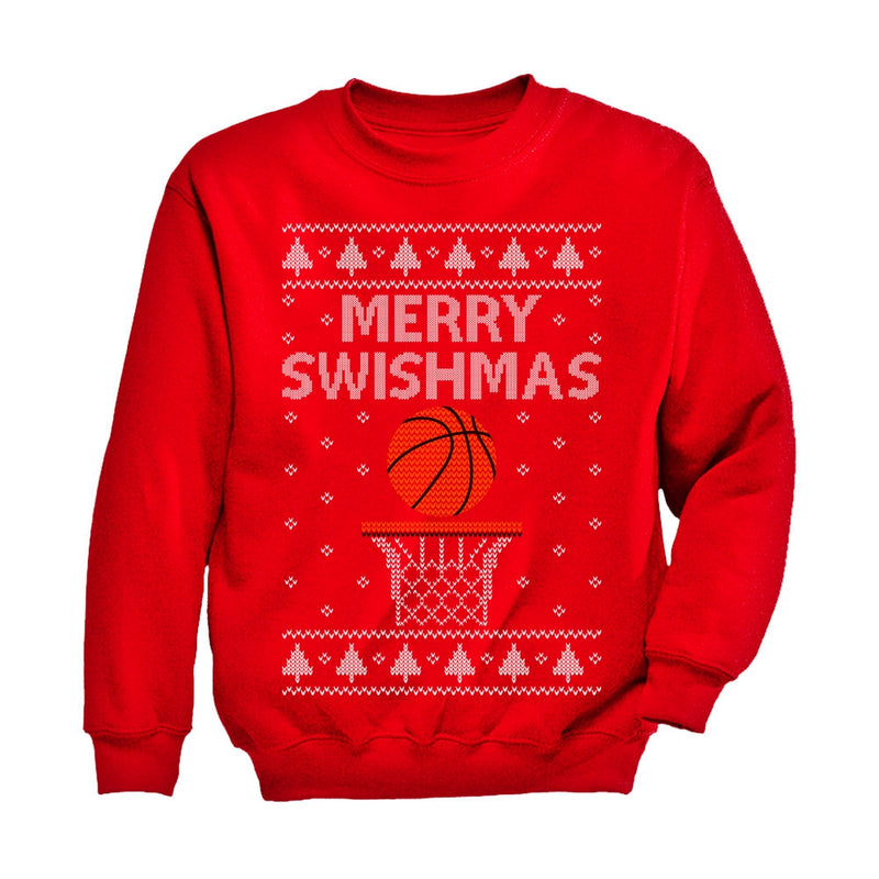 Merry Swishmas Basketball Christmas Ugly Sweater Youth Kids Sweatshirt