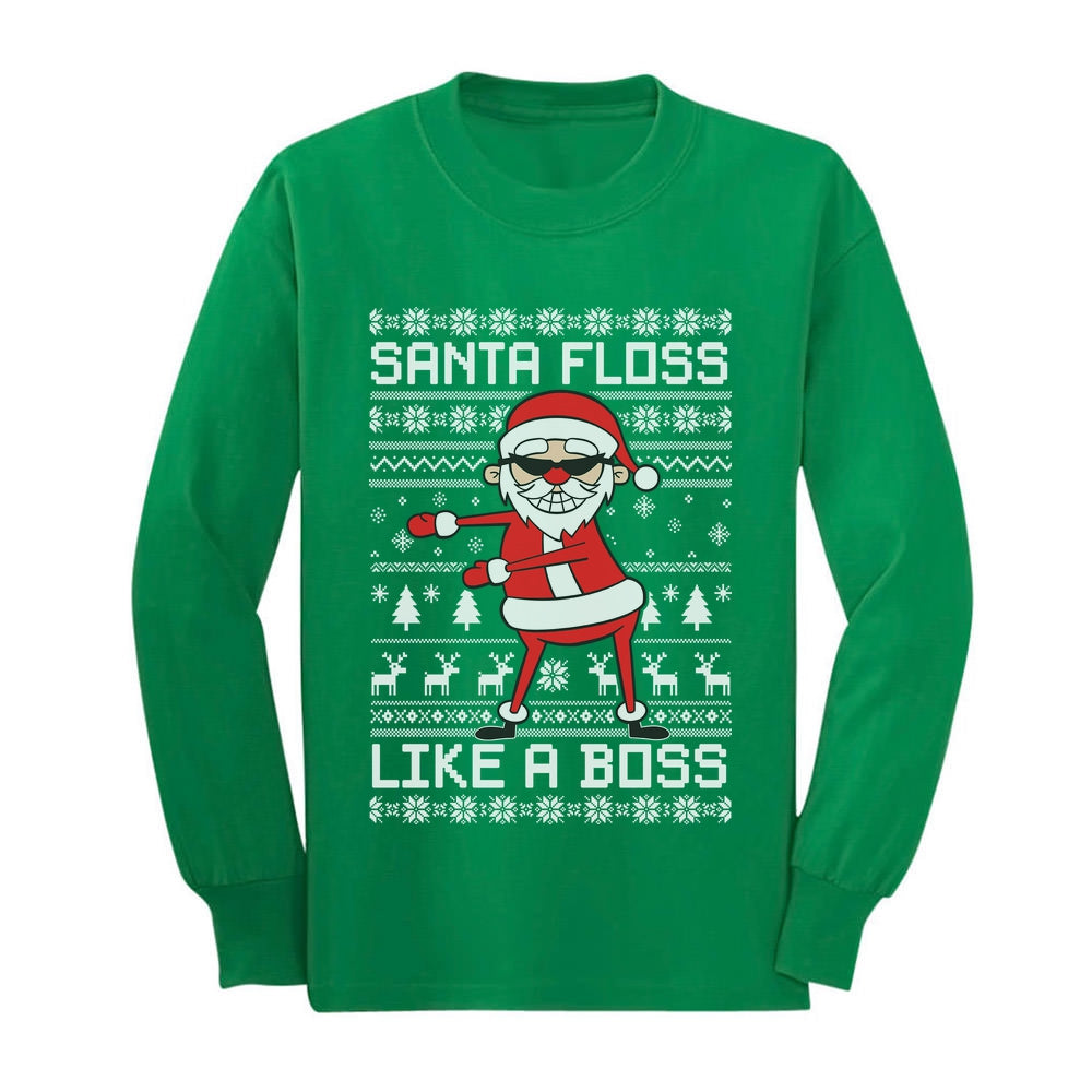 Santa Floss Like a Boss Ugly Christmas Sweater Youth Kids Long Sleeve T-Shirt
