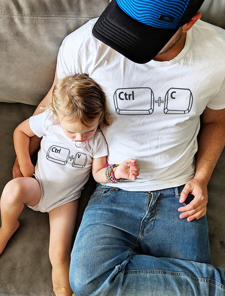 Dad & Baby Girl / Boy Copy Paste Matching Set Men's T-Shirt & Baby Bodysuit - Dad Navy / Baby Navy 1