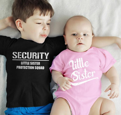 Security For My Little Sister - Big Brother & Little Sister Siblings Set Shirts - Pink 1