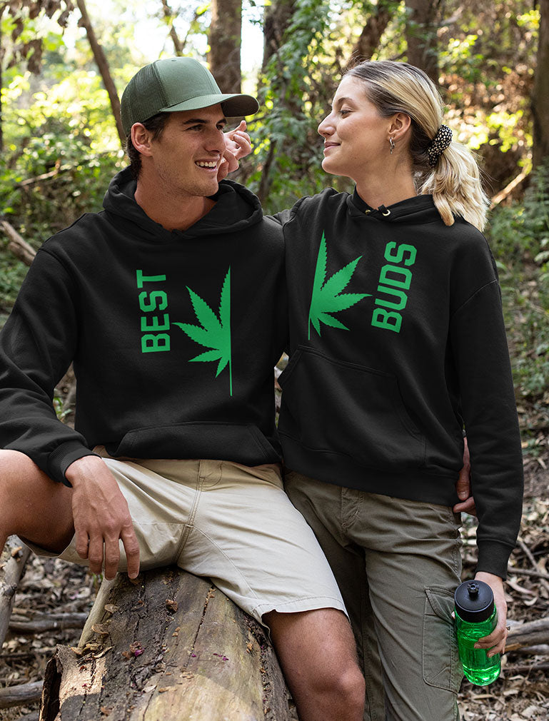 Best Buds Gift for Weed Lovers - Funny Cannabis Leaf Matching Hoodies Set