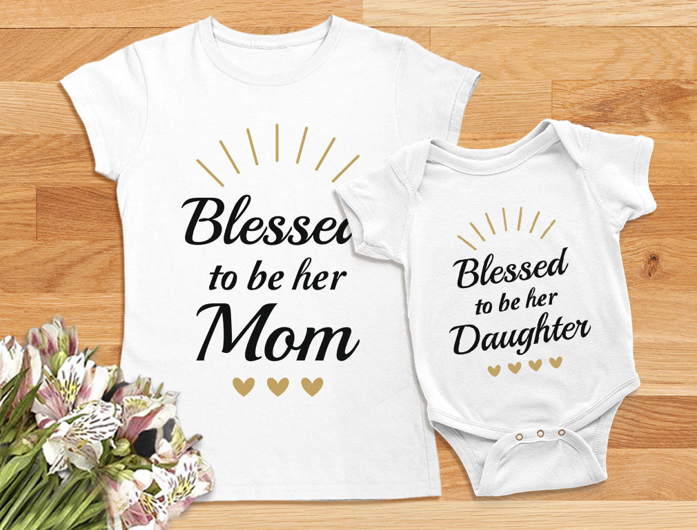 Blessed Mommy & Me Mom T-shirt & Daughter Bodysuit Matching Mother's Day Set