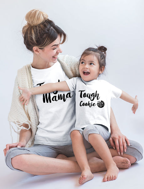Tough Mama Tough Cookie Mother & Son / Daughter Matching Set Mom & Child Shirts - White 1