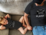 Gamer Shirts For Father & Son / Daughter Player 1 Player 2 Men Tee Baby Bodysuit 