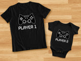 Gamer Shirts For Father & Son / Daughter Player 1 Player 2 Men Tee Baby Bodysuit 