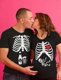 Halloween Skeleton Maternity Shirt Baby Boy X-Ray Matching Couples Set Beer Tee 