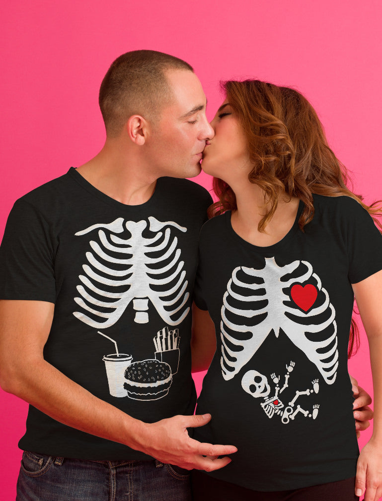 Halloween Skeleton Maternity Tee Baby Boy X-Ray Matching Couple Set Burger Tee