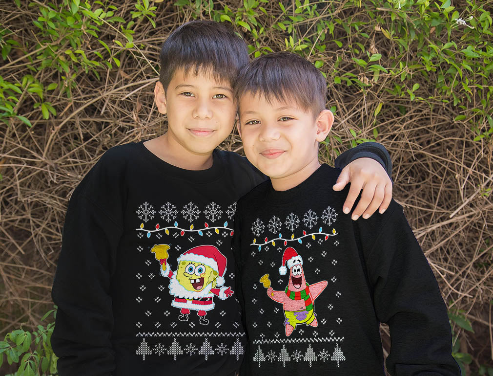 Spongebob & Patrick Ugly Christmas Youth Sweatshirt Set Siblings