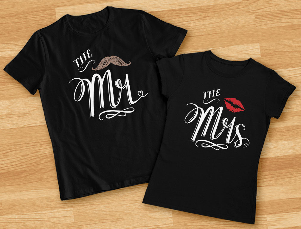 Mr & Mrs Matching T-Shirt Gift Set for Newlywed Couples, Wedding, Anniversary