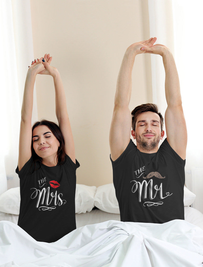 Mr & Mrs Matching T-Shirt Gift Set for Newlywed Couples, Wedding, Anniversary