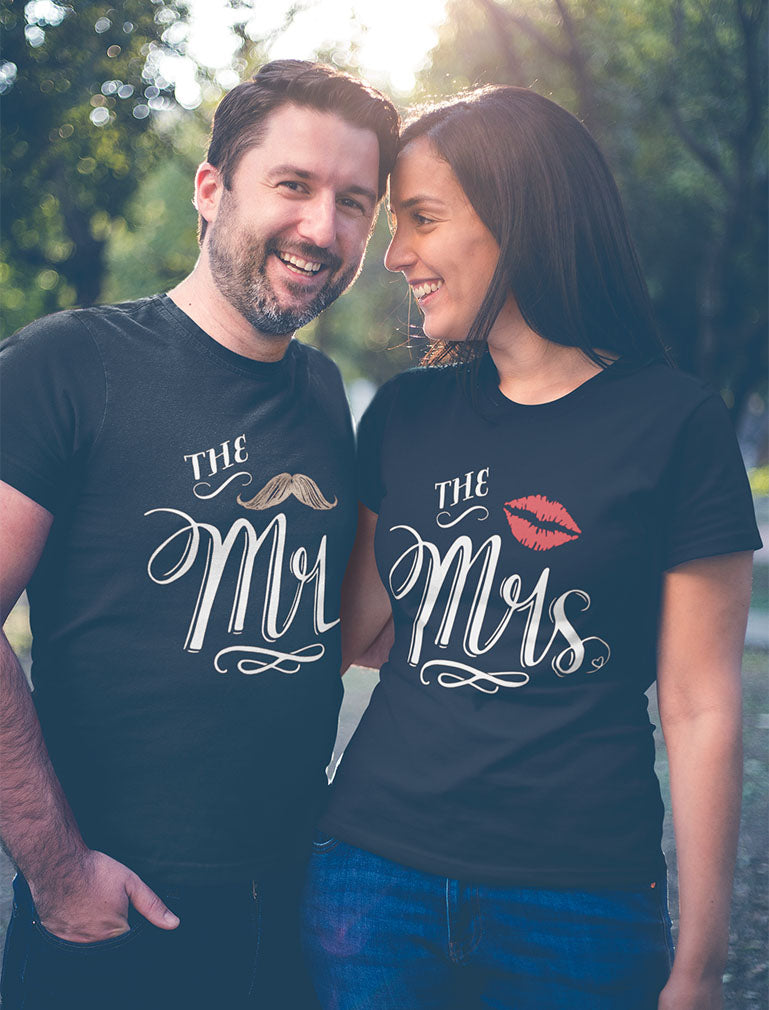 Mr & Mrs Matching T-Shirt Gift Set for Newlywed Couples, Wedding, Anniversary