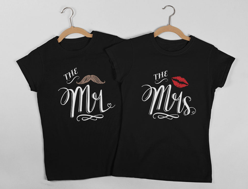 Mr & Mrs Matching T-Shirt Gift Set for Newlywed Couples, Wedding, Anniversary