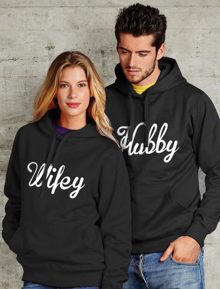 Hubby & Wifey Matching Couples Hoodie Set - Husband & Wife Valentine's Day Gift