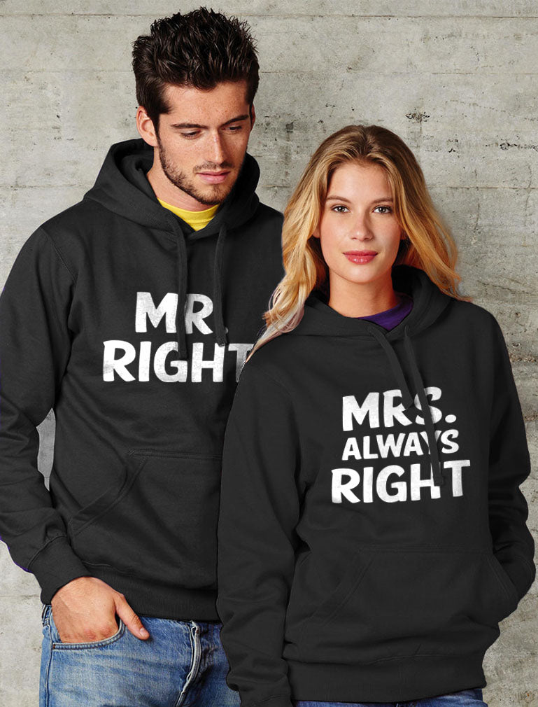 Mr Right and Mrs Always Right Husband & Wife Funny Matching Couple Hoodie Set