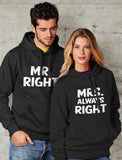 Mr Right and Mrs Always Right Husband & Wife Funny Matching Couple Hoodie Set