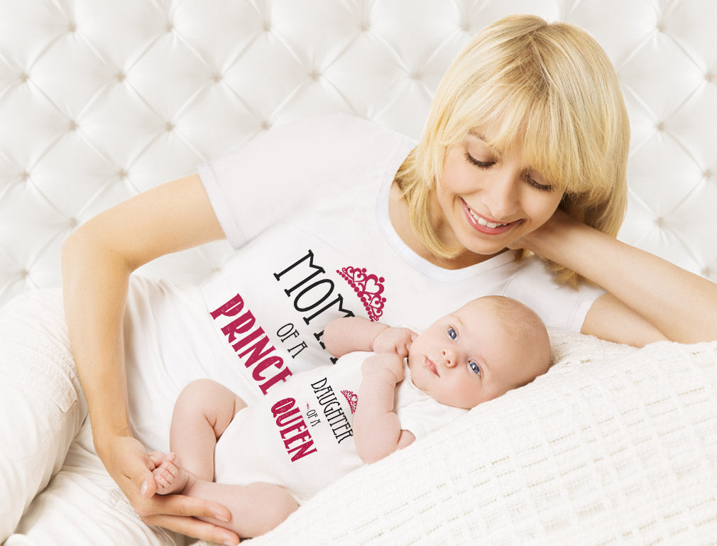Mommy of a Princess Daughter of a Queen Mommy and Me T-Shirt and Bodysuit Set