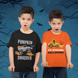 Pumpkin Smasher Truck Tractor I'm Digging Halloween Toddler Kids Shirts Set