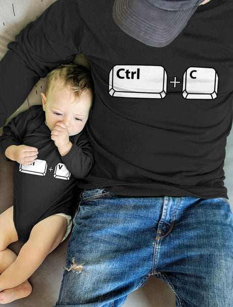 Dad and Baby Matching Outfits Copy Paste Men Shirt Girl Boy Baby Bodysuit Set - Dad Gray / Baby Gray 1