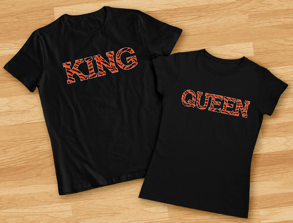 King Queen Tiger Matching Couple Set His and Hers T-Shirts Anniversary Gifts