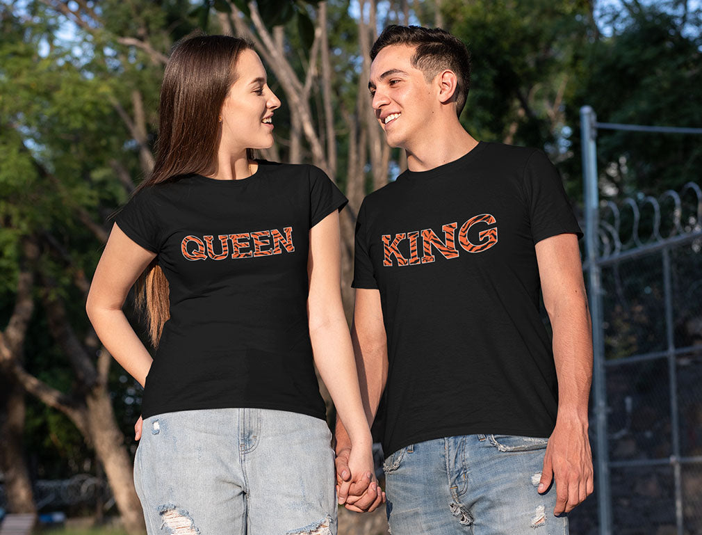 King Queen Tiger Matching Couple Set His and Hers T-Shirts Anniversary Gifts