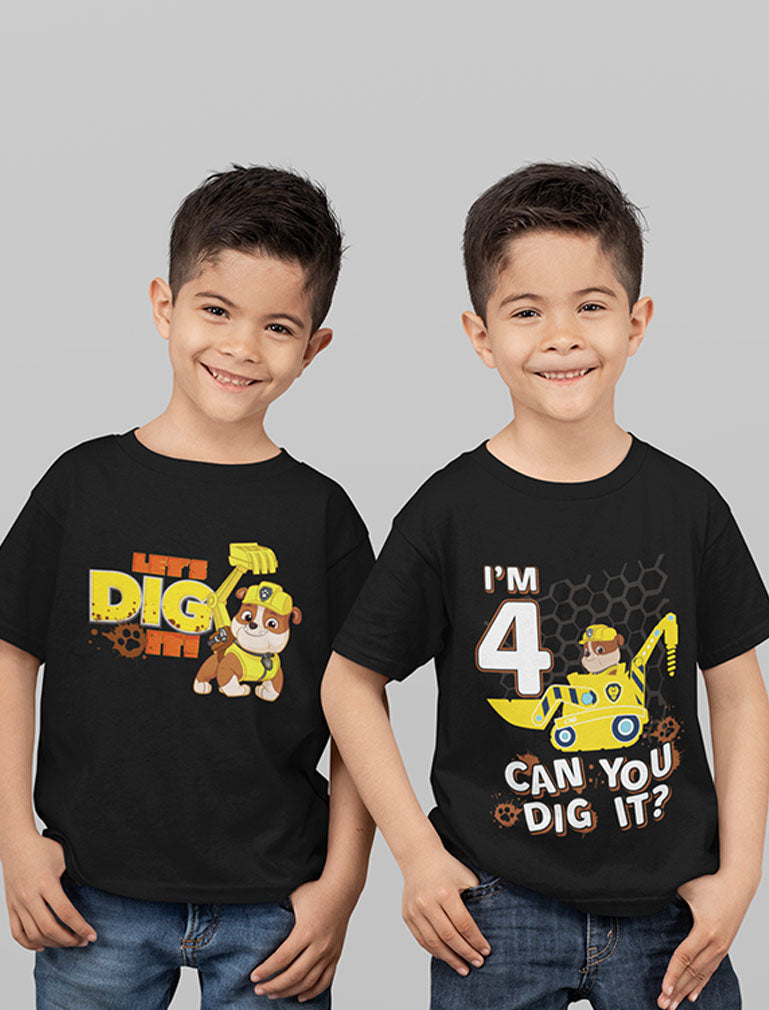 Paw Patrol Rubble Digging 4th Birthday Shirts Pack Nickelodeon Toddler T-Shirts