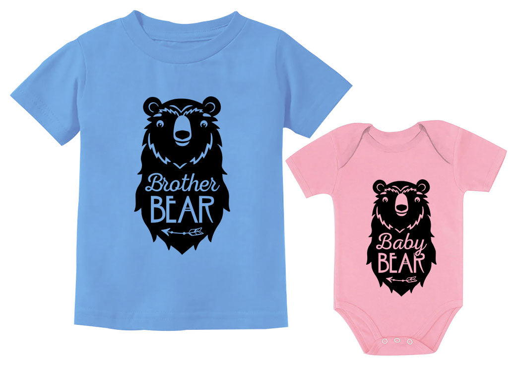 Big Brother Bear shirt Little Baby Boy Girl bodysuit Matching Sibling Outfit Set - Toddler California Blue / Baby Pink 2