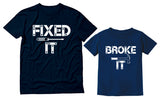 Thumbnail Fixed It and Broke It Outfit Set Funny Matching Dad and Son Daughter Shirts Dad Navy / Toddler Navy 1