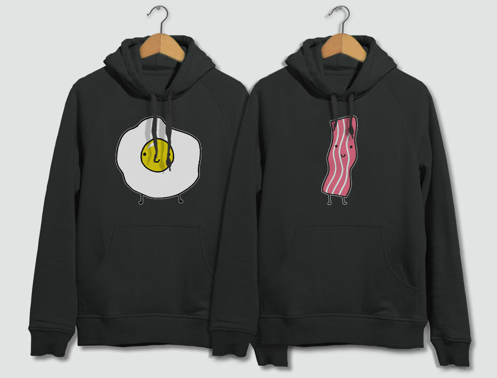 Bacon & Eggs Valentine's Day Gift for Him & Her Funny Matching Couples Hoodies - Bacon Black / Eggs Red 4