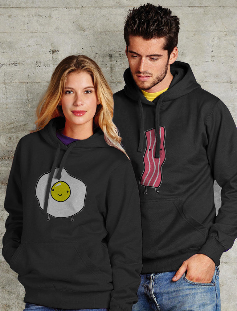Bacon & Eggs Valentine's Day Gift for Him & Her Funny Matching Couples Hoodies - Bacon Black / Eggs Red 3