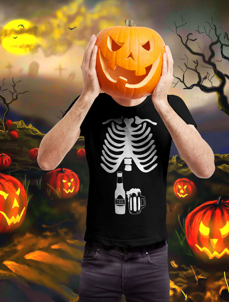 Halloween Skeleton Beer Belly Funny Xray T-Shirt 