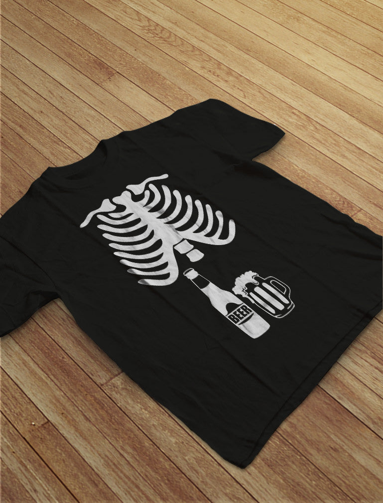 Halloween Skeleton Beer Belly Funny Xray T-Shirt - Black 3